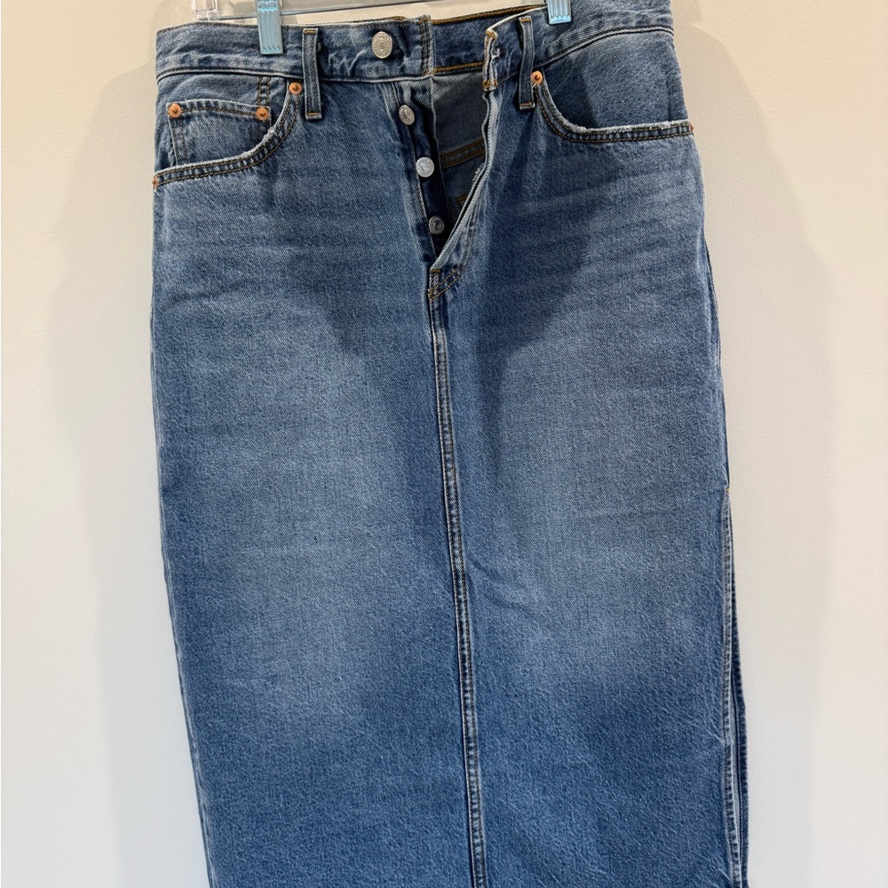 Classic Blue Denim Midi Skirt